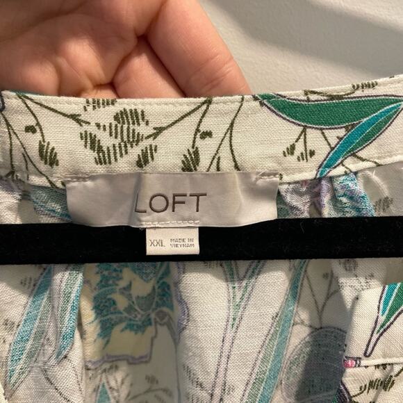 LOFT XXL Linen floral boho midi dress puff sleeve Cottagecore prairie - Picture 7 of 10